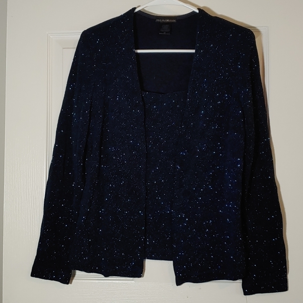 Social Circles Blue Glitter Sparkle Jacket and attached Undershirt Size 10 New